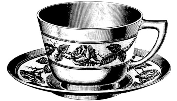gettyimages-176103264-170667a Vintage silver sarsaparilla cup and saucer with floral design.