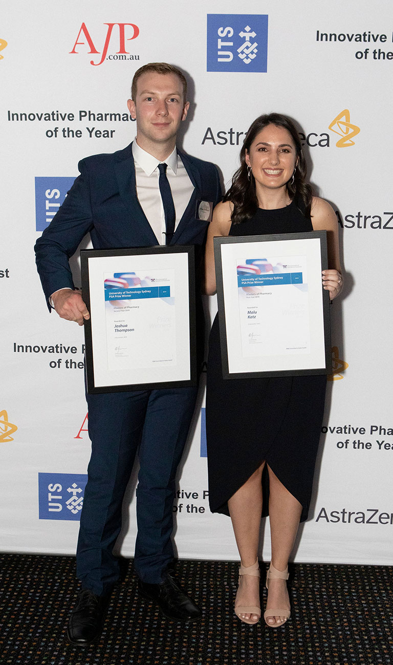 PSA Prize for Excellence in Pharmacy winners Joshua Thompson and Malu Katz.