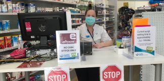 A triage desk at Capital Chemist Southlands prevents customers from entering the pharmacy