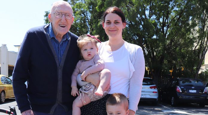 Bill Lumley MPS with his granddaughter and great-grandchildren