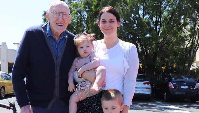 Bill Lumley MPS with his granddaughter and great-grandchildren