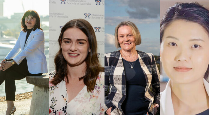 Chairs of PSA's Communities of Specialty Interest. From left: Professor Sinthia Bosnic-Anticevich MPS, Deanna Mill MPS, Debbie Rigby FPS and Dr Fei Sim FPS