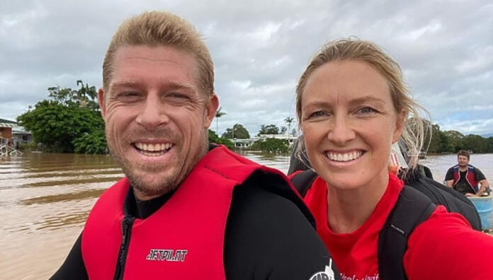 Pharmacist Skye Swift MPS (right) hitches a ride with surfing champion Mick Fanning in northern N