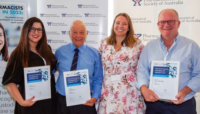 PSA's NSW award winners. From left: Dr Sarira El-den MPS, Grahame Cox MPS, NSW Branch President Chelsea Felkai MPS and Luke Kelly FPS.